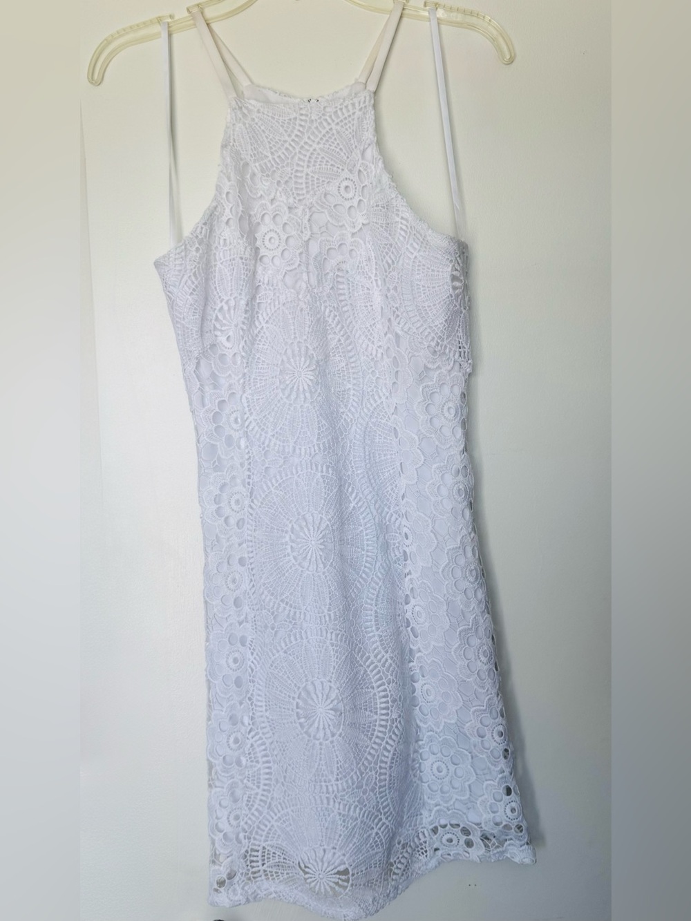 Francesca's Collections White Crochet Halter-Style Midi Dress